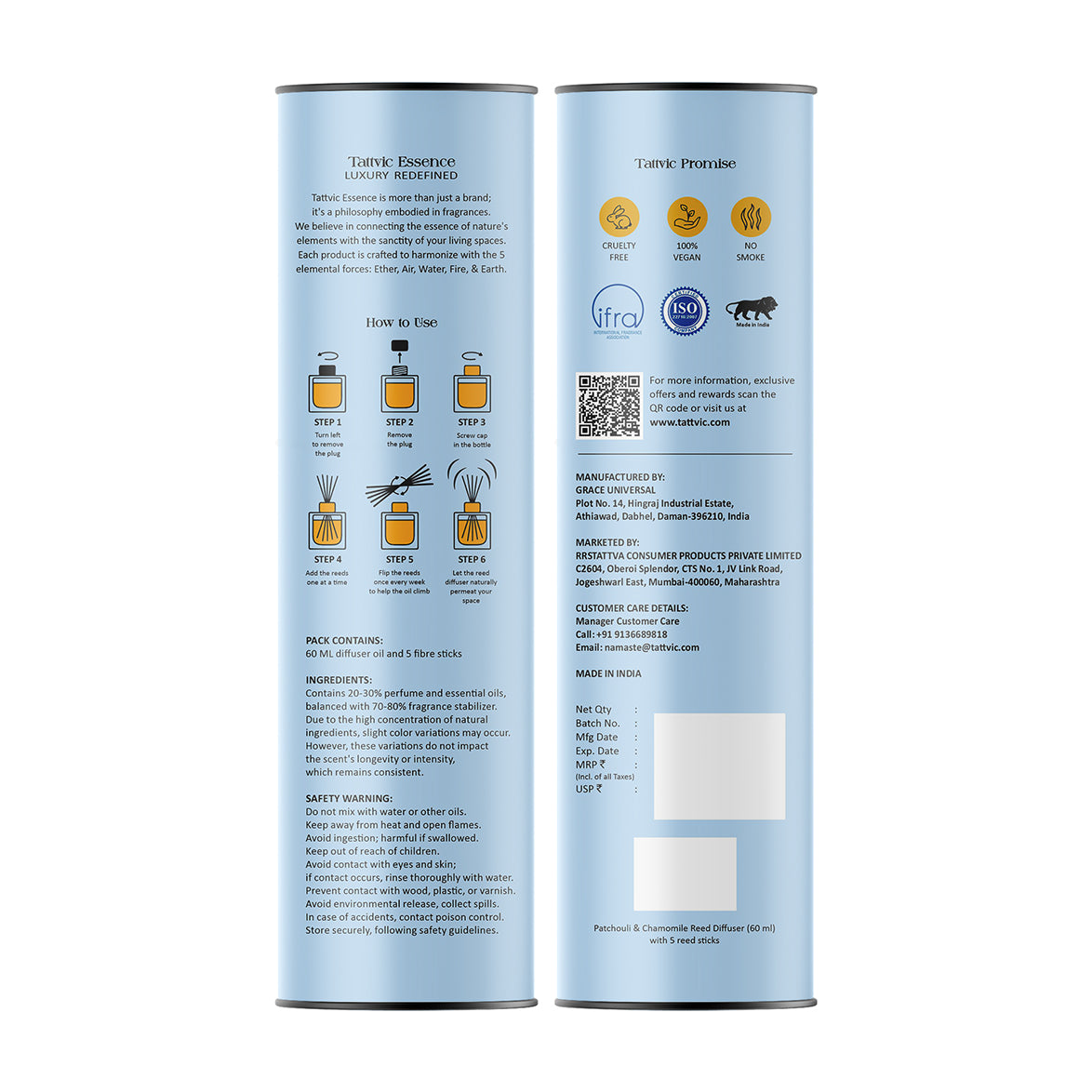 Tattvic Essence Reed Diffuser Set – Patchouli and Chamomile