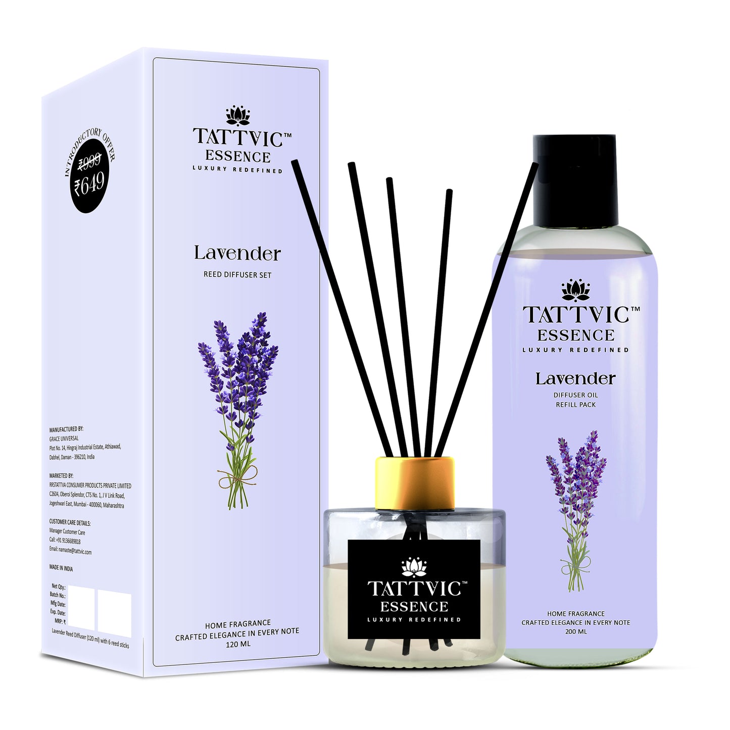Tattvic Essence Reed Diffuser Set – Lavender