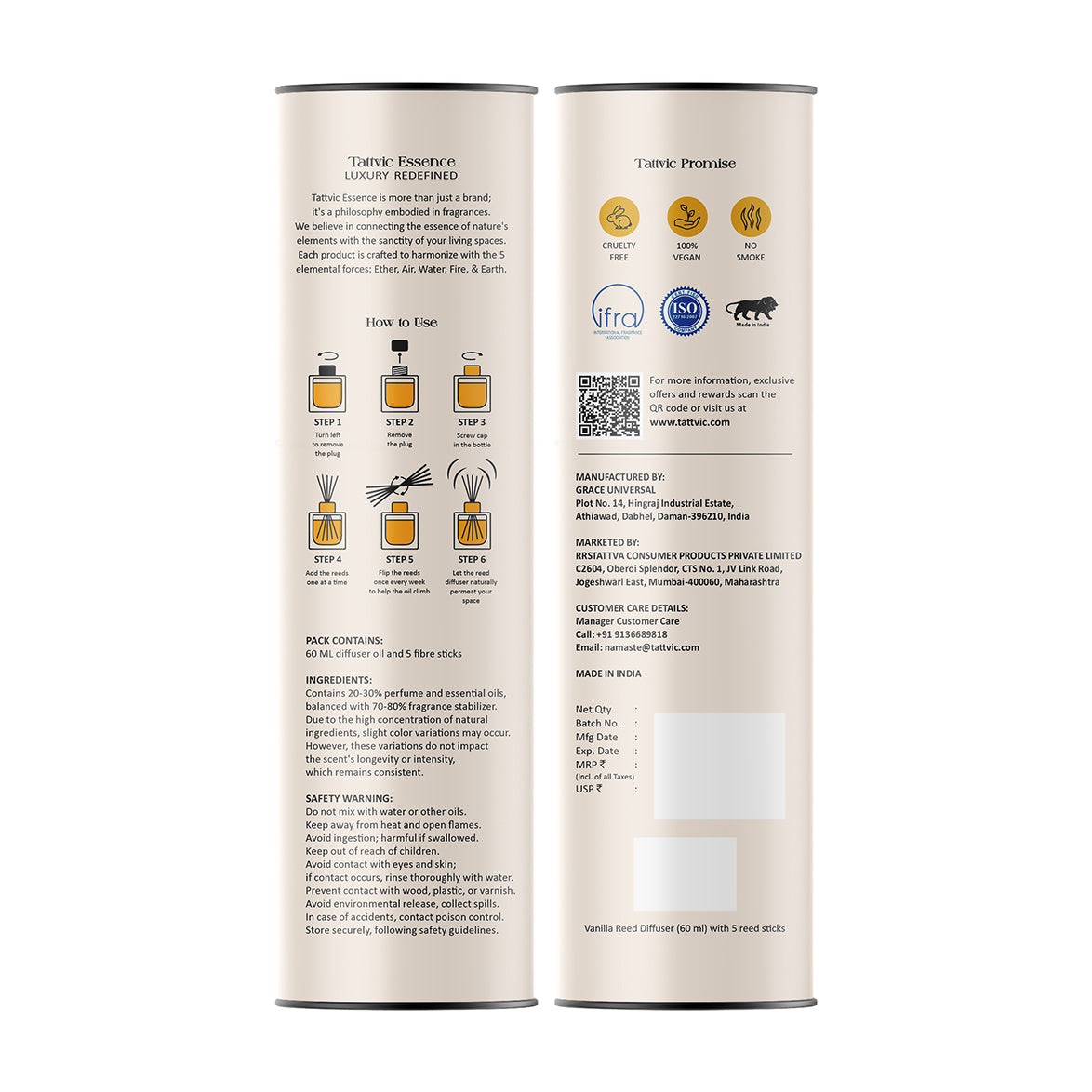 Tattvic Essence Reed Diffuser Set – Vanilla
